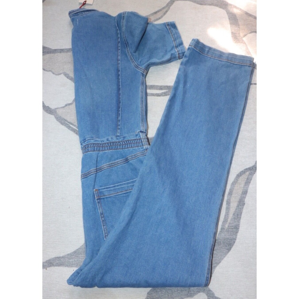 Free People x Driftwood Embroidered Denim Jumpsuit M Flare Leg Hippy Western - Picture 6 of 6